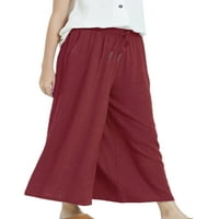 Niveer žene hlače široka noga Palazzo pant Solid Boja casual pantalone elastična struka vina crvena