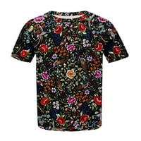 Tking Fashion Womens Ljeto Plus size Crewneck kratki rukav Labava cvjetna sitnica Bluza Multicolor XL