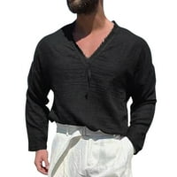 Muška posteljina majica Casual pamučna posteljina plus veličina labava majica V izrez košulja s dugim rukavima yoga majica