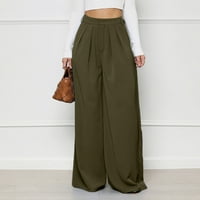 XYSAQA Outfits za žene, ženski salon Tvrđe hlače Casual High Squist široke noge pantalone na plaži pantalone sa džepovima