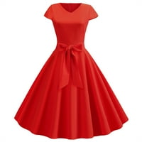 Royallovewomen-ov vintage kratki rukav čvrsti bolovni luk rub Slim tanki vintage haljina haljina za