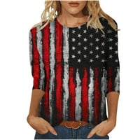 Odeerbi 4. juli Patriotska košulja za žene labave fit košulje Moda Tri četvrtina rukava bluza Srednja