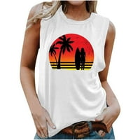PBNBP Ljetna ušteda za uklanjanje ženskog ljetna posada vrata zalazak sunca plaža Print majica bez rukava