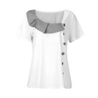 Ženski casual vrhovi patchwork okrugli vrat kratkih rukava labave majice bijeli l