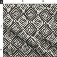 Tiskani ručnik za čaj, platno pamučno platno - crni geo bijeli prirodni geometrijski plemenski boemski