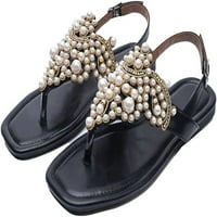 Cocopeants Women 's ravne sandale sa bisernim dekorom, iskrene otvorene nožne cipele sa sandalama Summer
