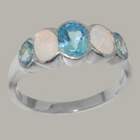 Britanci napravio je 10k bijelo zlato prirodno plavo topaz i opal ženski prsten opcije - Opcije veličine