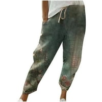 Zkozptok hlače za žene elastični ljetni tisak visoki struk ravno nogu čvrste dukseve sa džepovima, zeleni,