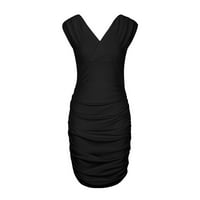 Tagold modni ženski ljetni casual solid V-izrez bez rukava za mršavljenje Black XL