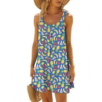 Žene ljetne haljine sunčane haljine bez rukava okrugli izrez Havajski tropski remen Mini boho sandress