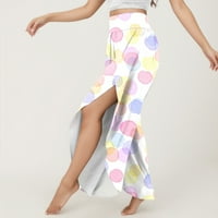 Fartey Žene Ljetne joge hlače Side Split Hem elastične visoke struk pantalone Somey Polka Dot Print