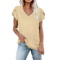 Bluze za žene Solid Color V izrez Slobodne majica s kratkim rukavima