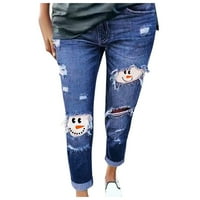SHPWFBE Womens Jeans jeans veličine Plus Plus Print Traperice Ripped pantalone Žene Snjegovinske traperice