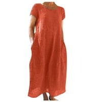 Haljine za žene Ljeto Ležerne prilike pune boje kratkih rukava O-izrez za šivanje labavog džepa pamučna