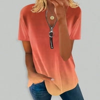 Žene ljetne tunike za tajice majice kratkih rukava Casual Losel V izrez Zip UP T Majice Trendi gradijentni