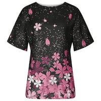 Bluza za žene Ljeto pamučno posteljina cvjetni print Tunic Top Labav majica kratkih rukava Comfy Flowy