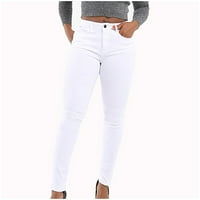 Ženska elastična visoka struka široke traper pantalone modne čvrste traper hlače bijeli S-2xl