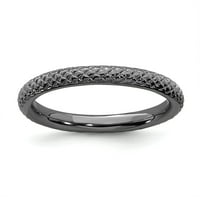 Sterling srebrne boje izraze crnog obloženog kablovskog prstena - veličine 8