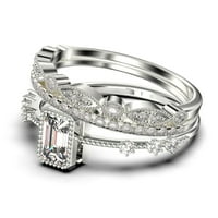 2. Karati smaragdni rez dijamant moissanite tanki zaručni prsten, tanak vjenčani prsten u srebru s 18k