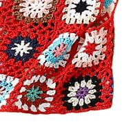 Žene Vintage Crochet Knit Hollow Rupe tenkovi Print Retro Patchwork Vest bez rukava bez rukava s gornjim