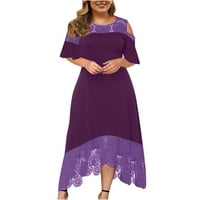 Ljetne haljine za žene plus veličine kratkih rukava, čvrsta boja čipkaste haljine okrugli vrat maxi