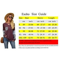 Esobo Womens okrugli vrat dugih rukava Ležerne prilike u boji Blok Tunika Leopard Ispiši labave majice