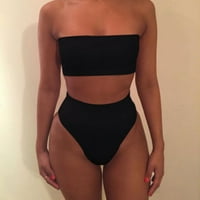 Ženski seksi bikini bez kaiš-kaikija visokog struka Bikini bandeau dva kupaća kostim čvrsti kupaći kostim crni m