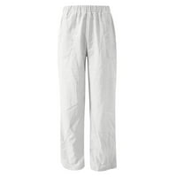 Ženske pamučne posteljine hlače elastični visoki struk casual labavo široko noga Palazzo Lounge Sport Joga pantalone sa džepovima