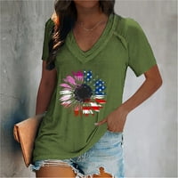 Ženski vrhovi V-izrez za tiskanu bluzu Neovisnost Dan Dame Ljeto kratki rukav modna vojska zelena XL