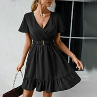 Ljetne haljine za žene Himice Ženska ljetna moda Nova čvrsta V-izrez seksi struka crna l