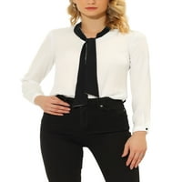 Allegra K Ženski rad Elegantna kontrastna košulja kravate dugih rukava bluza