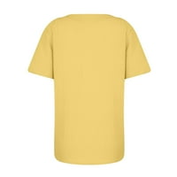 Ženske košulje Ženska modna labava pamučna i posteljina kratkih rukava ispisana temperament za rewneck Top Yellow XXXL