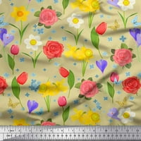 Soimoi Georgette viskoza tkanini narkrivil, tulipan i ruža cvjetni print šiva šibice tkanine