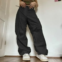 Fusipu Solid Color Crtav srednjih elastičnih struka vrećaste pantalone Veliki džepovi široke noge vrećice