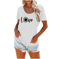 Žene Ljetne majice Grafički kratki rukav slatki ljubavni uzorak vrhova hladnog ramena tunika bluza Labavi