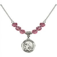 Rodijumska ogrlica s ružičastom ružičastog oktobra mjeseca rođenja Kamene perle i sveti sebastijski