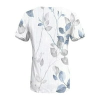 Ženski vrhovi Žene Ljetni modni V izrez Print Hollow Kratki rukav Tipka T-majice Tops Light Blue XXXXL