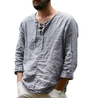Rovga majice Muška povremena puna spona V-izrez za bluzu za bluzu s dugim rukavima Majica Ljetna odjeća