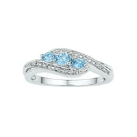 Jewels Sterling Silver Women Okrugli laboratorijski plavi Topaz 3-kameni prsten CTTW