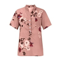 Huaai Žene Ljetne majice Plus size za ispis bluza Džepne kratke rukave Top kratka bluza Pink XL