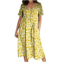 Haljine za prodaju za žene za žene s kratkim rukavima za tisak cvjetnog uzorka V-izrez midi fit i flare