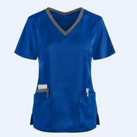 Gyouwnll T majice za žene rukav radnici za njegu Džep V-izrez, ženska kratka ženska bluza plave s