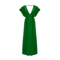 Haljine za žene s kratkim rukavima dugačak povremeni čvrsti mini ljeto V-izrez Dress svjetlo plavo l
