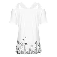 MLQIDK Womens Ljeto V izrez čipkaste patchwork hladne rame Tors T majice s kratkim rukavima cvjetni
