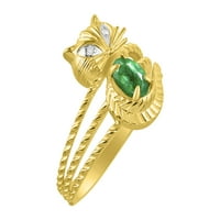 * Rylos jednostavno zabavan mačka zeleni emerald & dijamantni prsten - svibanj. Odličan prsten za ružičasto,