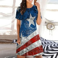Žene Ljeto Linijska haljina Grafički print Kratki rukav Crewneck American zastava Patriotska majica Casual Mini haljina