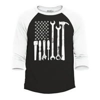 Trgovina4EVER Muška mehanička alata Američka zastava USA Raglan bejzbol majica X-Veliki crno bijeli