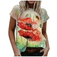 Ženska modna casual plus veličina Scenic Cvijeće Ispis majica s okruglim vratom