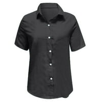Ženski bluze Modna ženska reverjska majica Čvrsta boja kratkih rukava bluza Bluza casual top crni xxxl