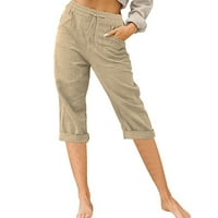 Povucite na kaprisu za žene hlače velike struke ravne hlače ljetne casual pantalone sa džepovima